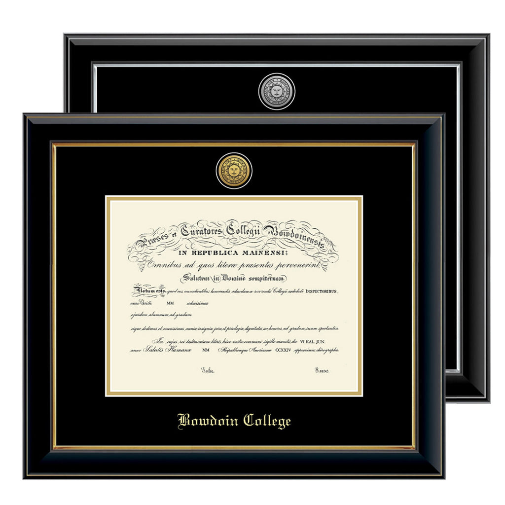 Onyx diploma frames with gold and silver fillets and medallions.