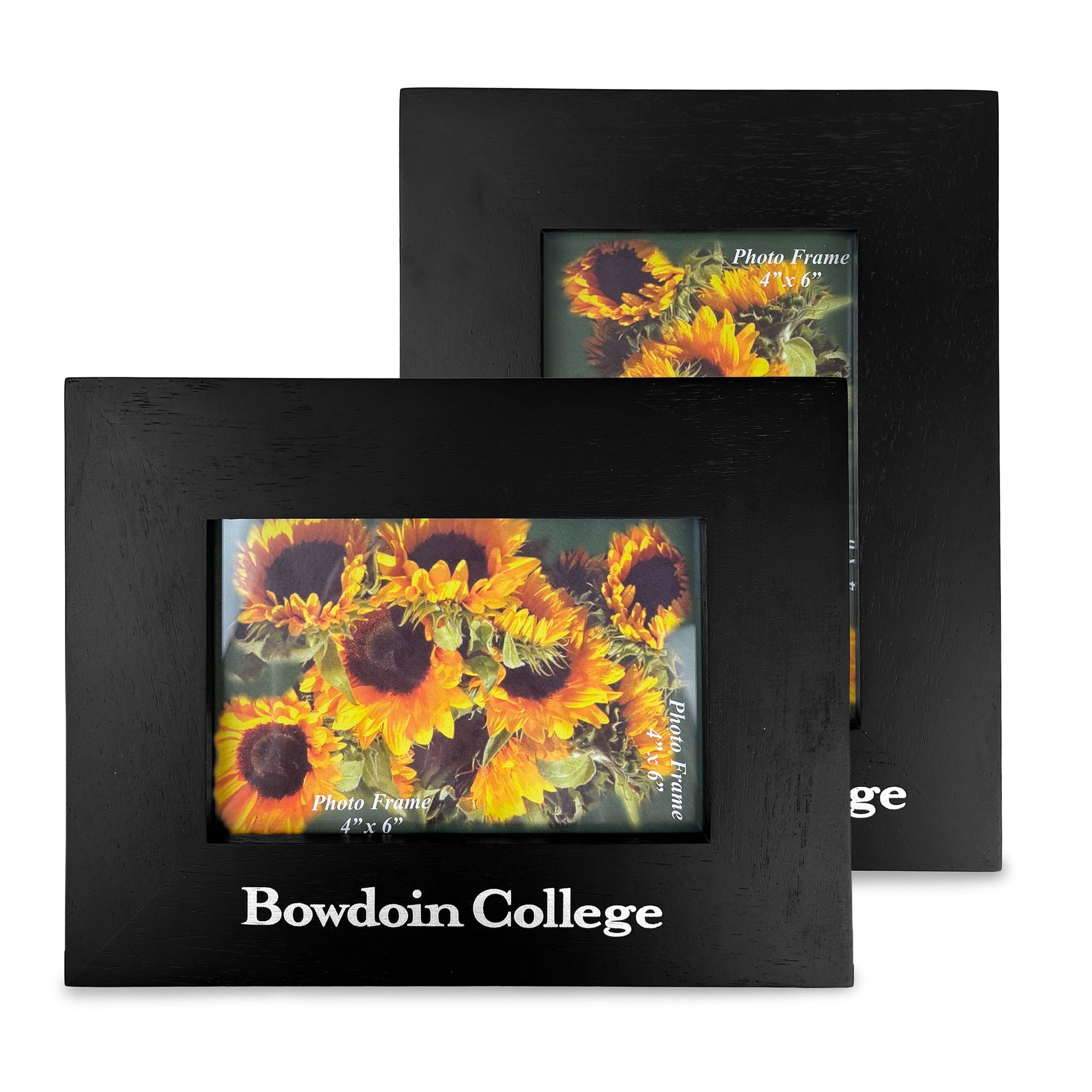Black photo frames with 'Bowdoin College' text on a white background