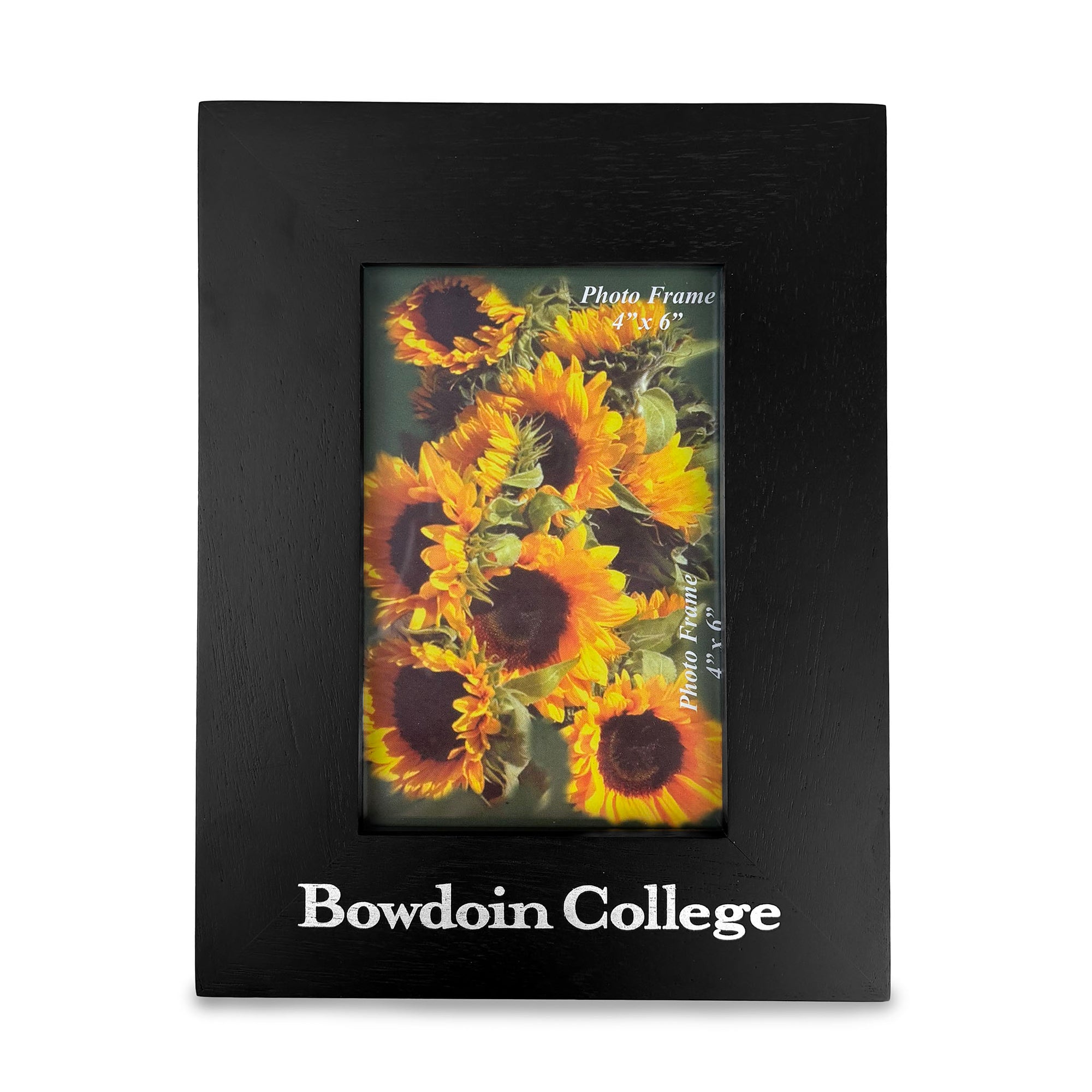 Vertical black photo frame with 'Bowdoin College' branding