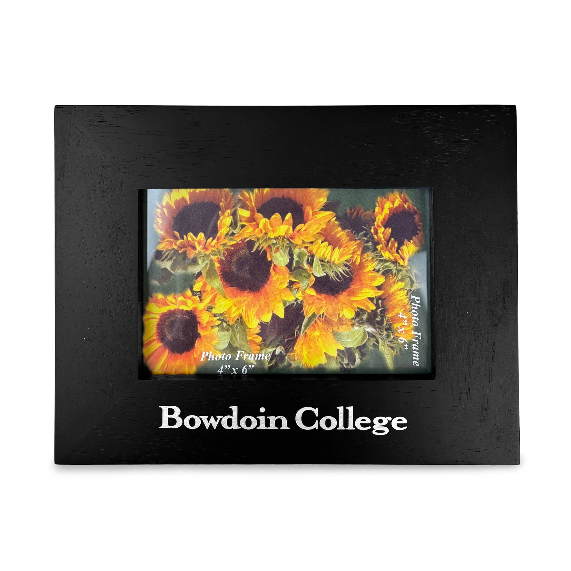 Horizontal black photo frame with 'Bowdoin College' text on a white background