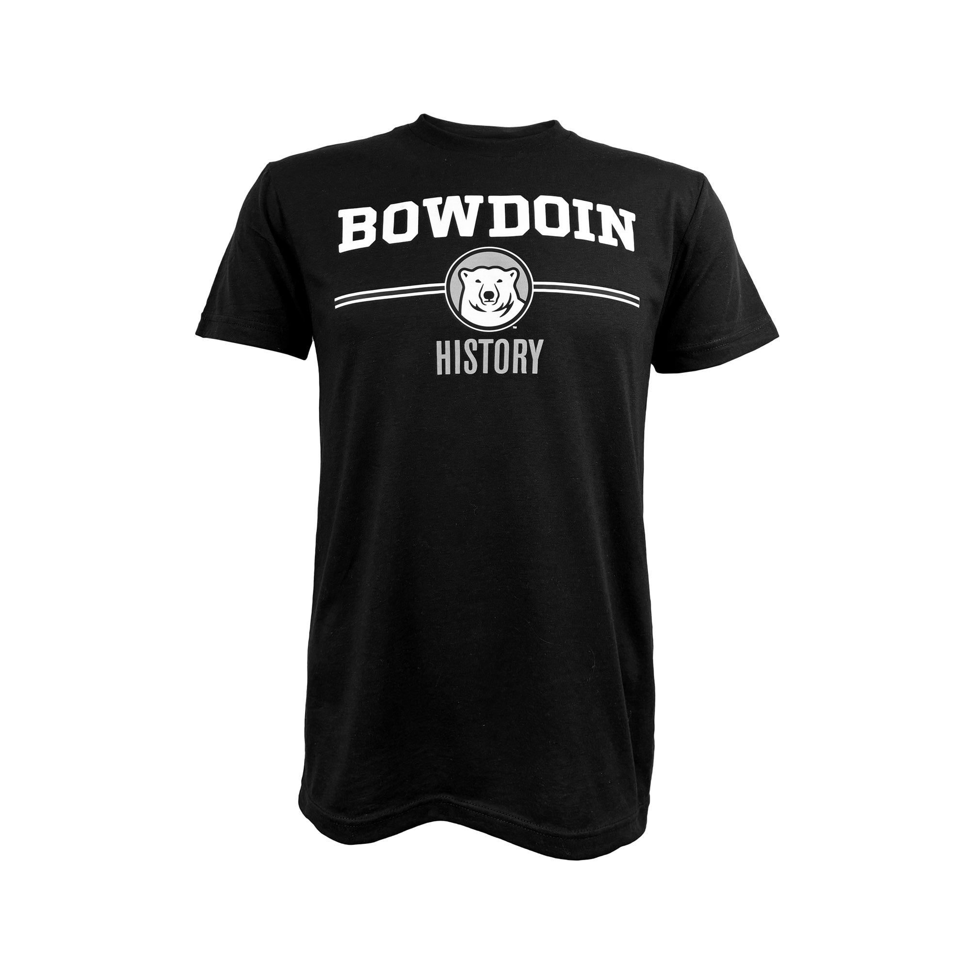Black Bowdoin History t-shirt on white background.