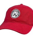 Red cap with a bear logo on a white background