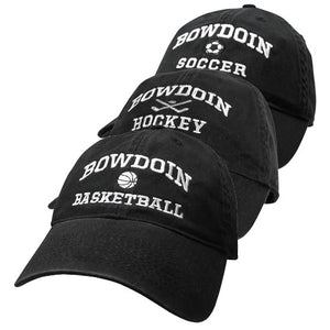 Bowdoin Basketball, Hockey, and Soccer hats.