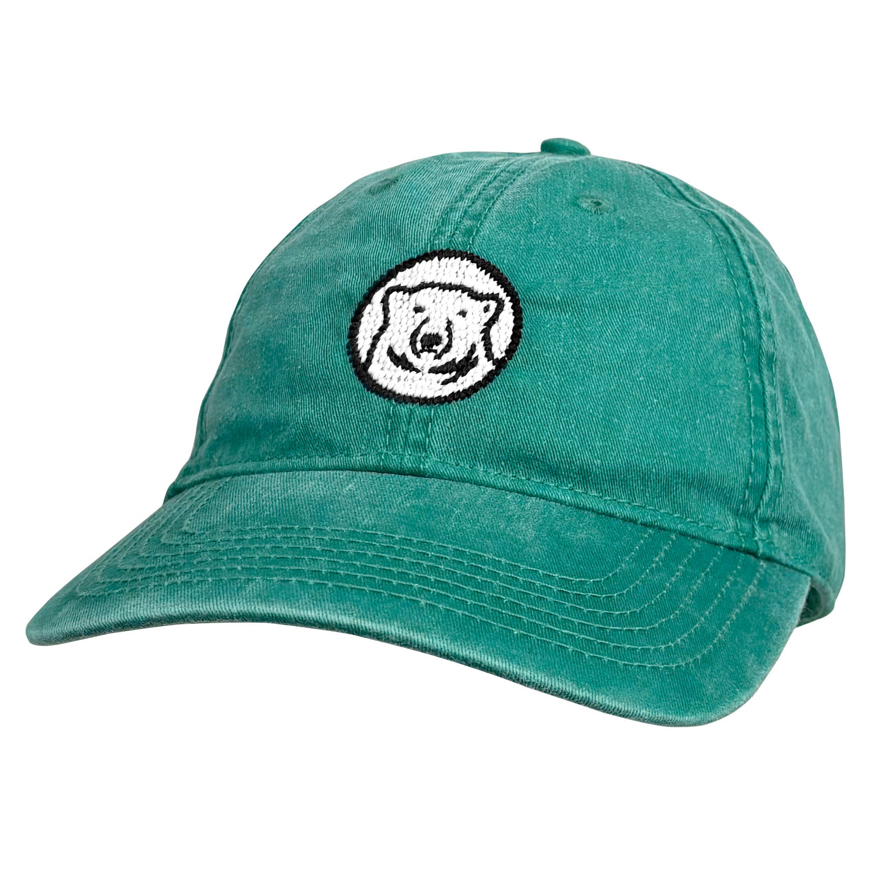 Green cap with a bear emblem on a white background