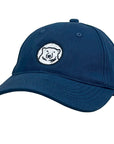 Blue cap with a bear emblem on a white background
