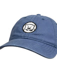 Blue cap with a bear logo on a white background