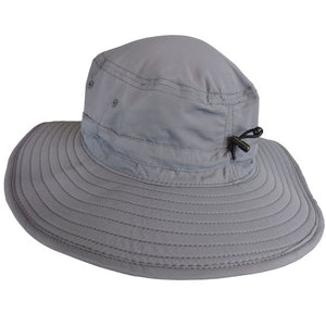 Back of grey boonie hat showing adjustable hat band.