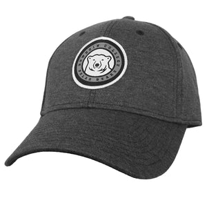 Heather black ball cap with black, white, and grey embroidered polar bear medallion patch, surrounded by text BOWDOIN COLLEGE POLAR BEARS.