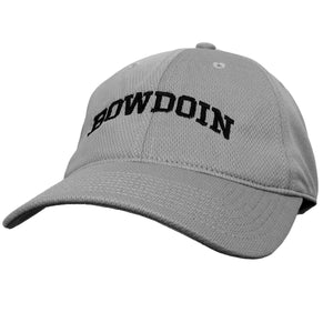 Light grey ball cap with black arched Bowdoin embroidery on front.