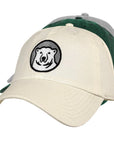Off-white, hunter green, and gray ball caps with embroidered polar bear medallion.