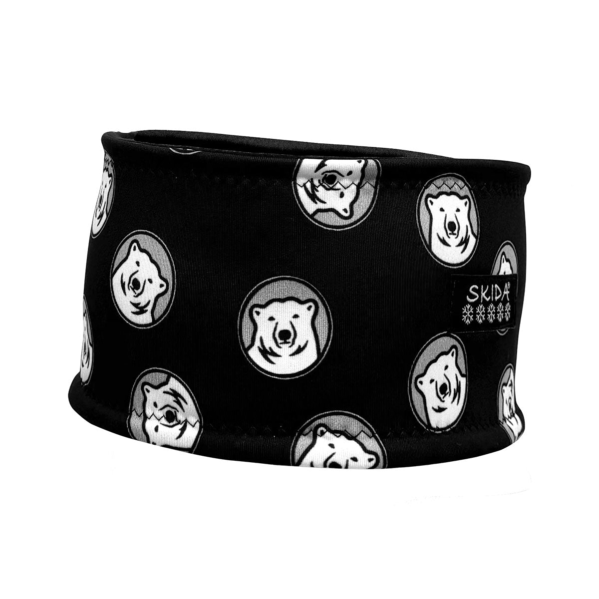 Black headband with white bear graphics and 'Skida' branding on a white background
