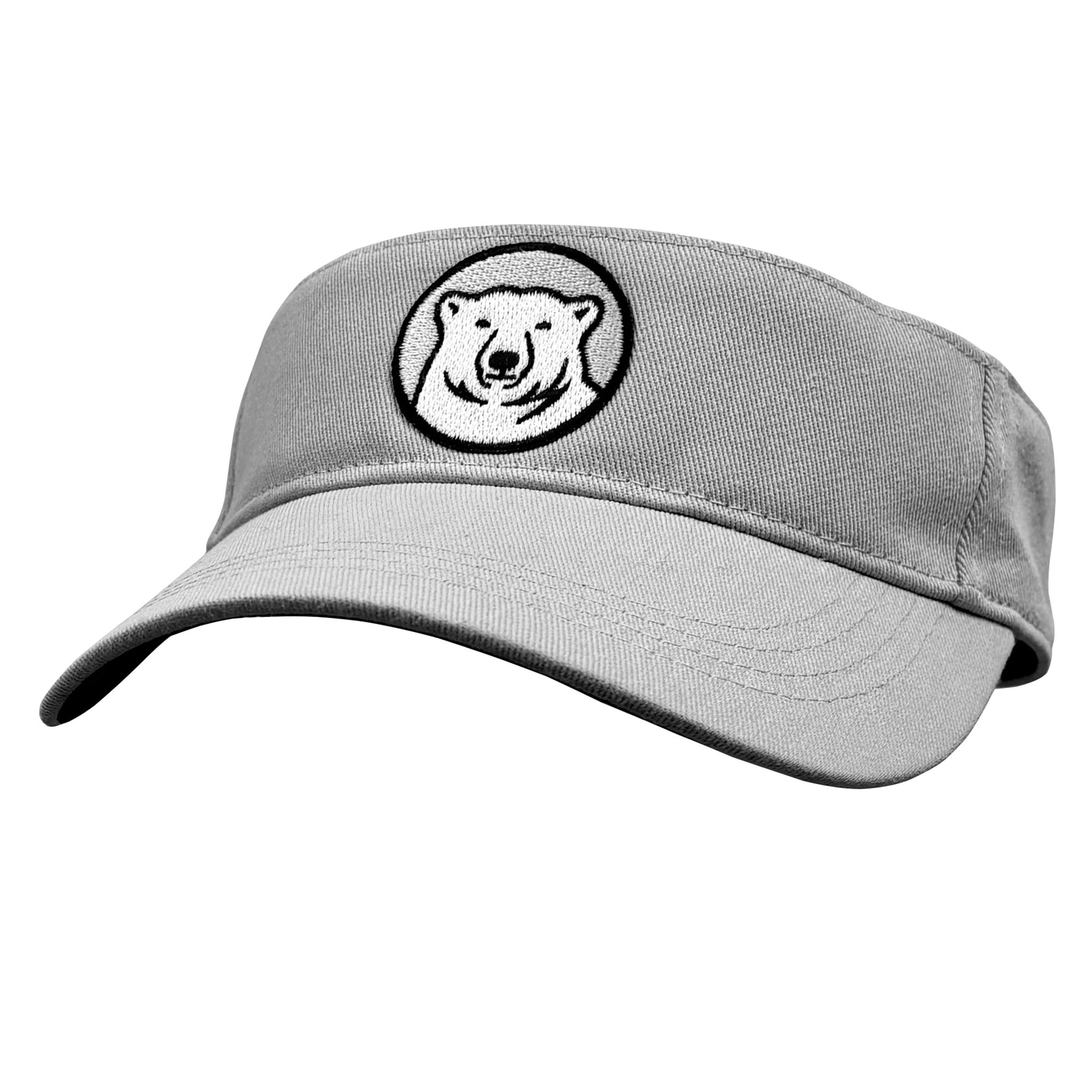 Gray visor with a bear logo on a white background