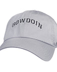 A light gray baseball cap featuring 'BOWDOIN' embroidered in black arched lettering with a white outline on the front, and a small black Nike swoosh on the side, set against a plain white background.