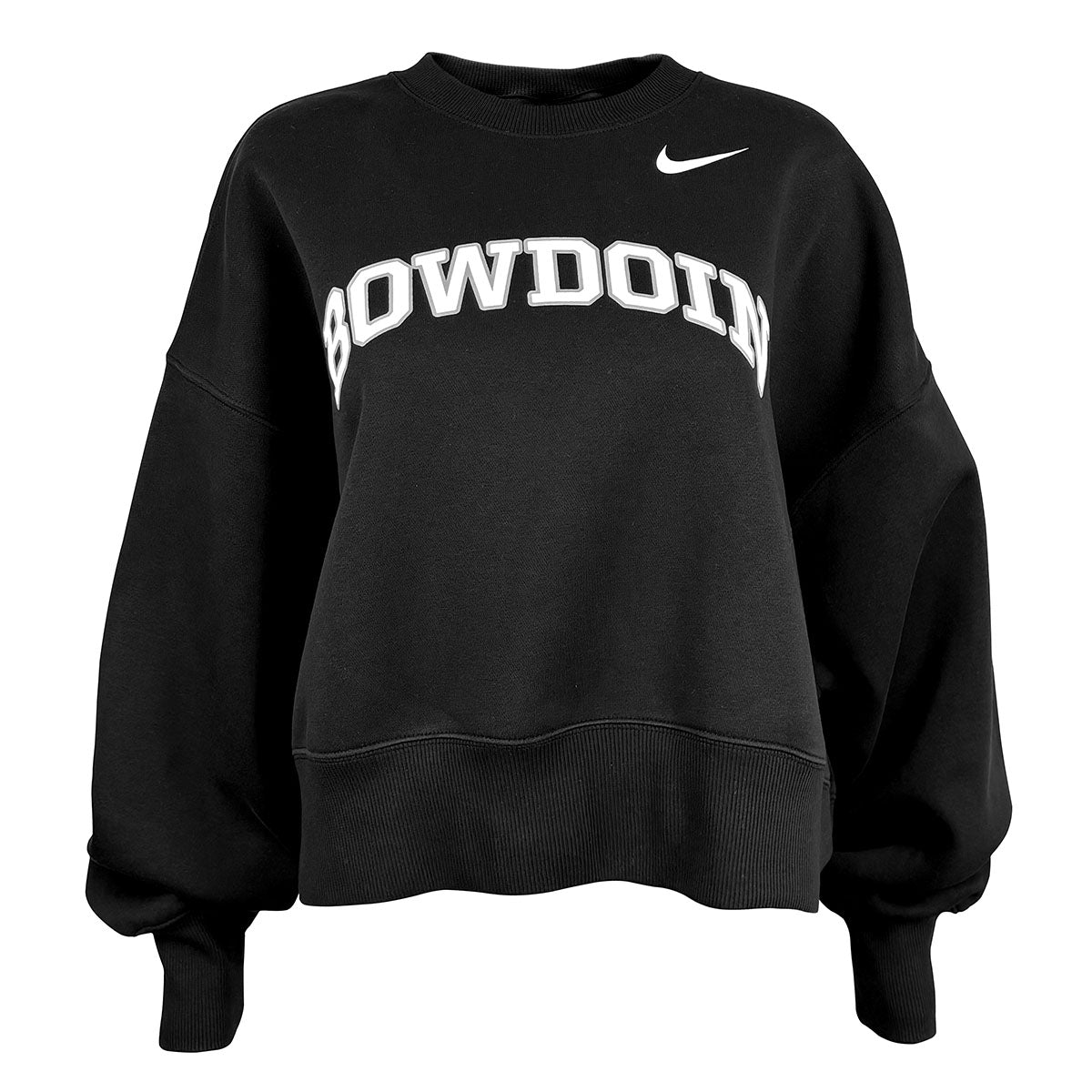 Black Nike sweatshirt with 'BOWDOIN' printed on it against a white background