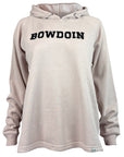 Beige hoodie with black 'Bowdoin' chest applique on a white background