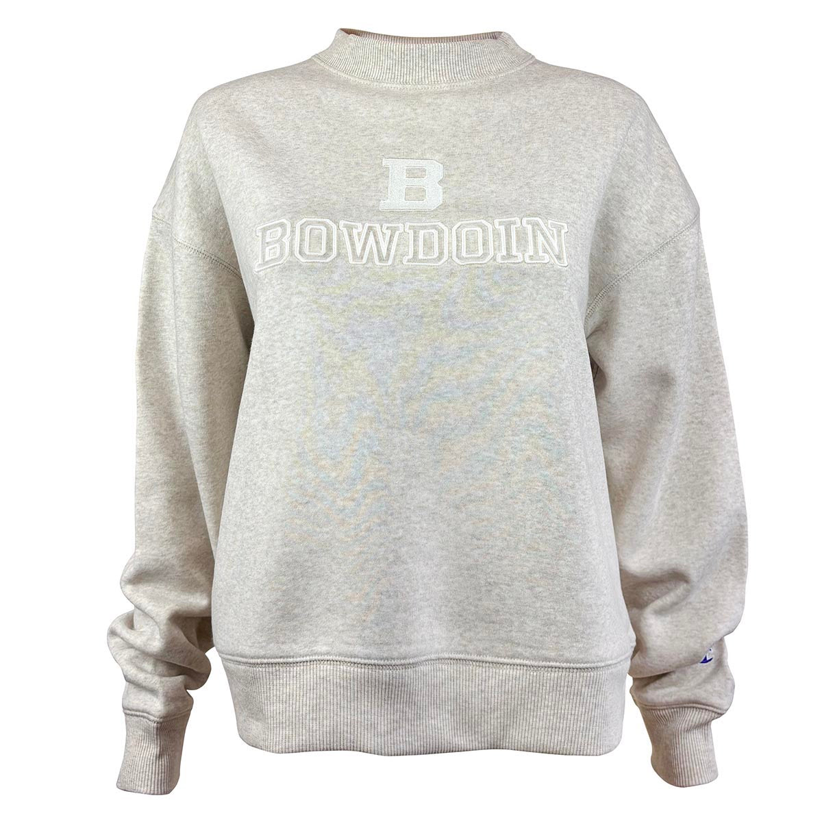 Beige sweatshirt with 'Bowdoin' text on a white background