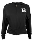 Black hoodie with a white 'B' logo on a white background