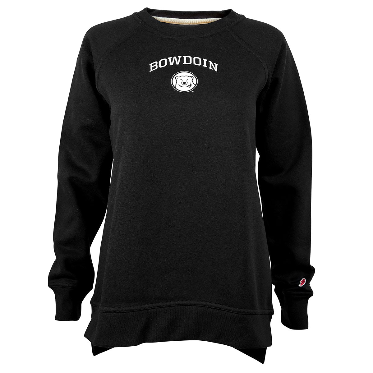 Black sweatshirt with 'Bowdoin' text and logo on a white background