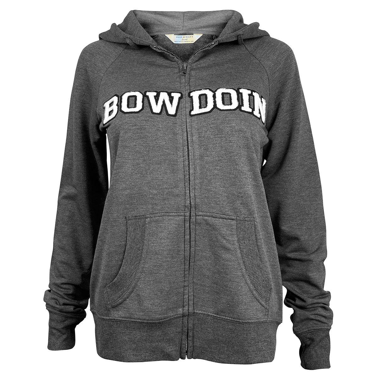 Gray zippered hoodie with 'Bow Doin' text on a white background