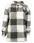 Plaid patterned pullover with a quarter-zip design on a white background