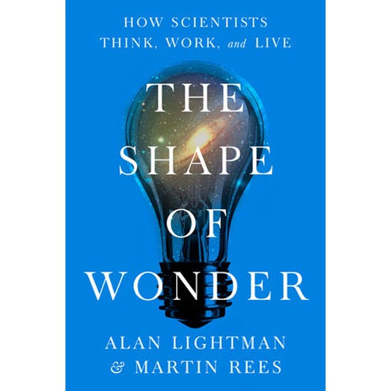 Book cover of 'The Shape of Wonder' with a light bulb design on a blue background