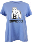 Women's short sleeved tee in light blue with imprint of polar bear mascot over BOWDOIN on chest.