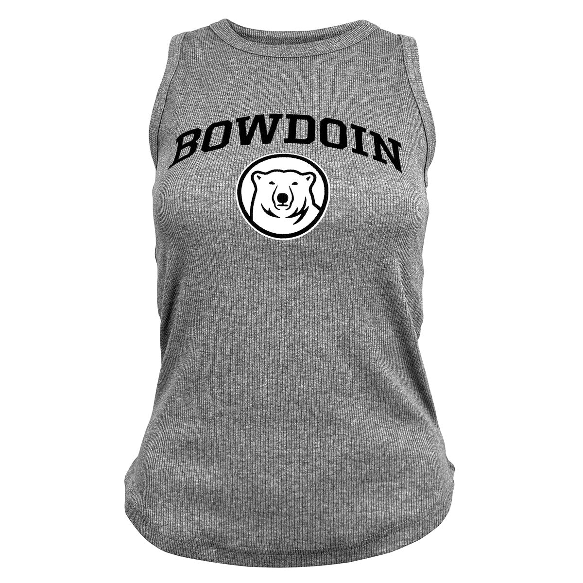 Gray tank top with 'Bowdoin' and bear logo on a white background