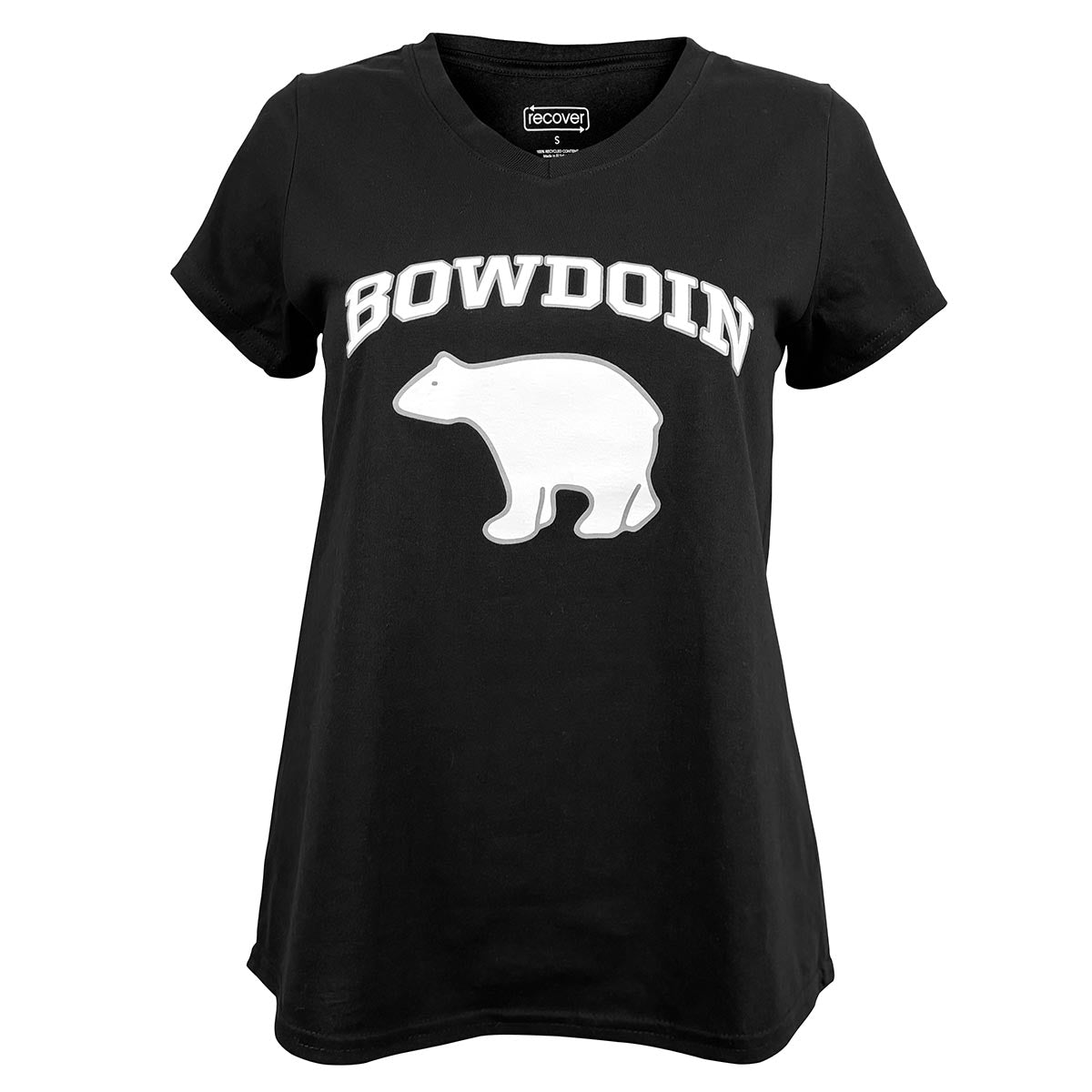 Black t-shirt with 'Bowdoin' and bear graphic on a white background