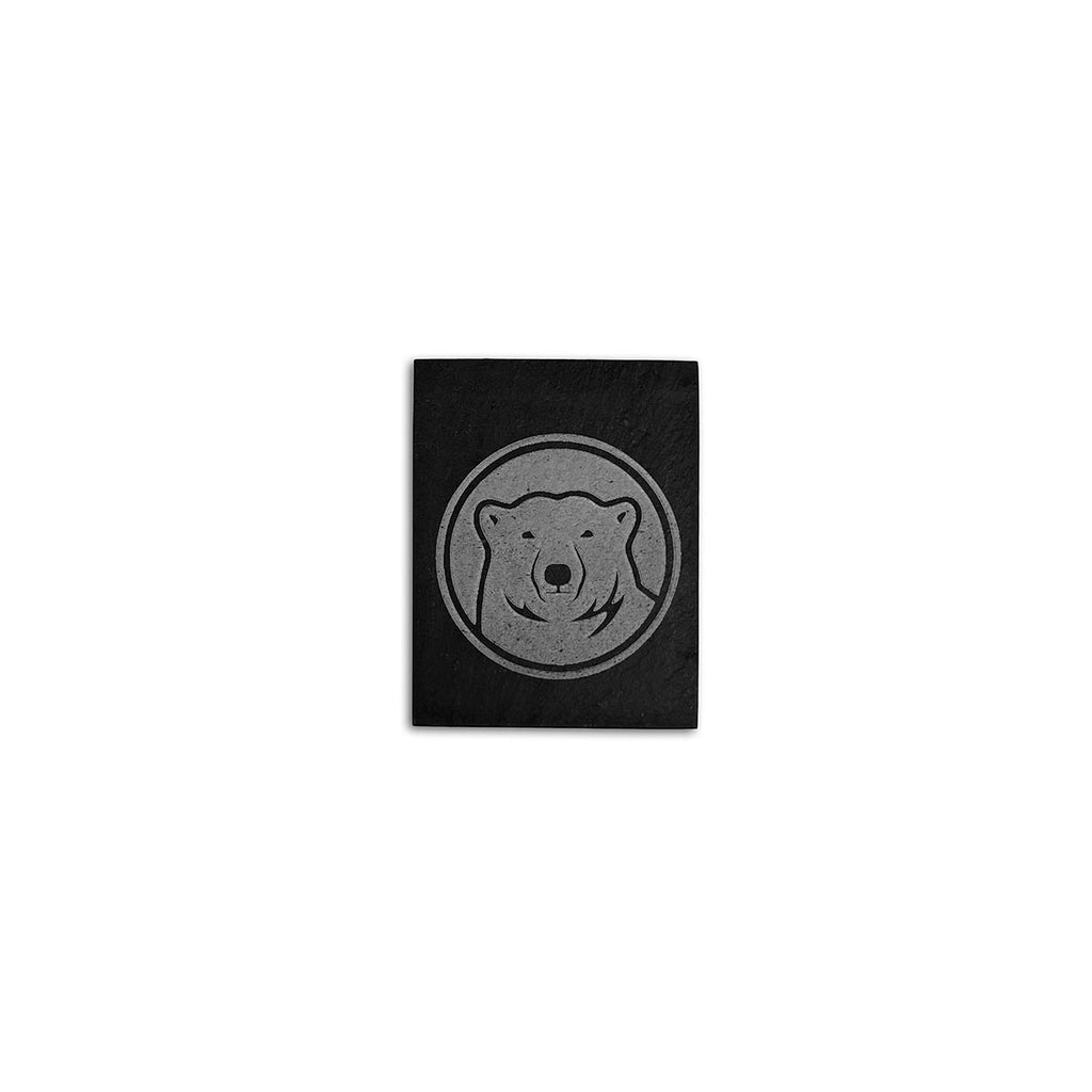 Rectangular black slate magnet with engraved Bowdoin mascot medallion.