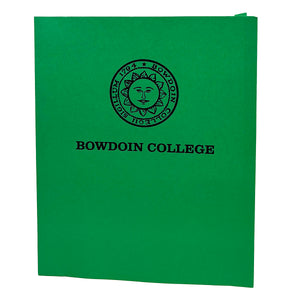 Green paper folder with sun seal imprint.