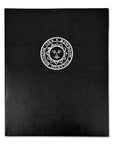 Black folder with white Bowdoin seal imprint.