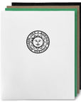 White, green, brown, and black folders.