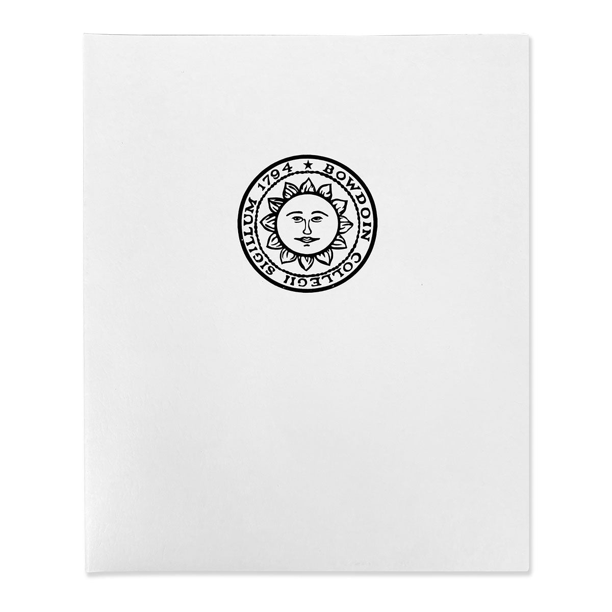White folder with black Bowdoin seal imprint.