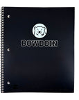 Black spiral bound notebook with polar bear medallion over BOWDOIN imprint.