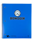 Blue spiral bound notebook with polar bear medallion over BOWDOIN imprint.