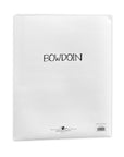 A white BOWDOIN folder shown against a plain white background, with BOWDOIN in a handwritten style printed in black near the top center and small printed text at the bottom.