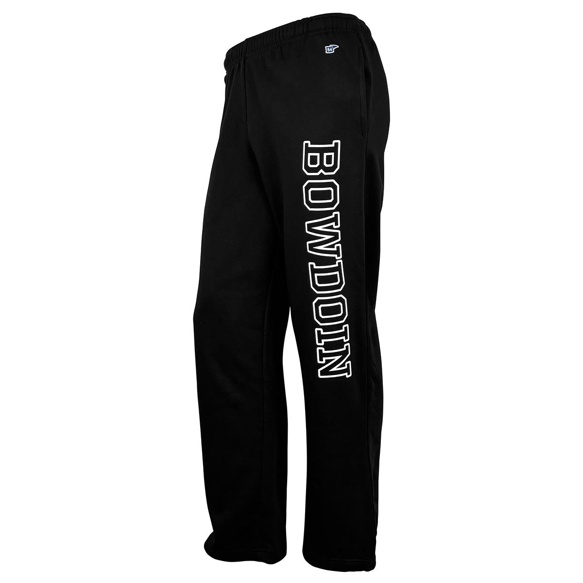 Black sweatpants with &#39;Bowdoin&#39; text on a white background