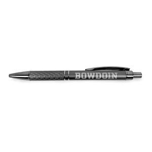 Gunmetal grey retractable pen with silver Bowdoin imprint on barrel.