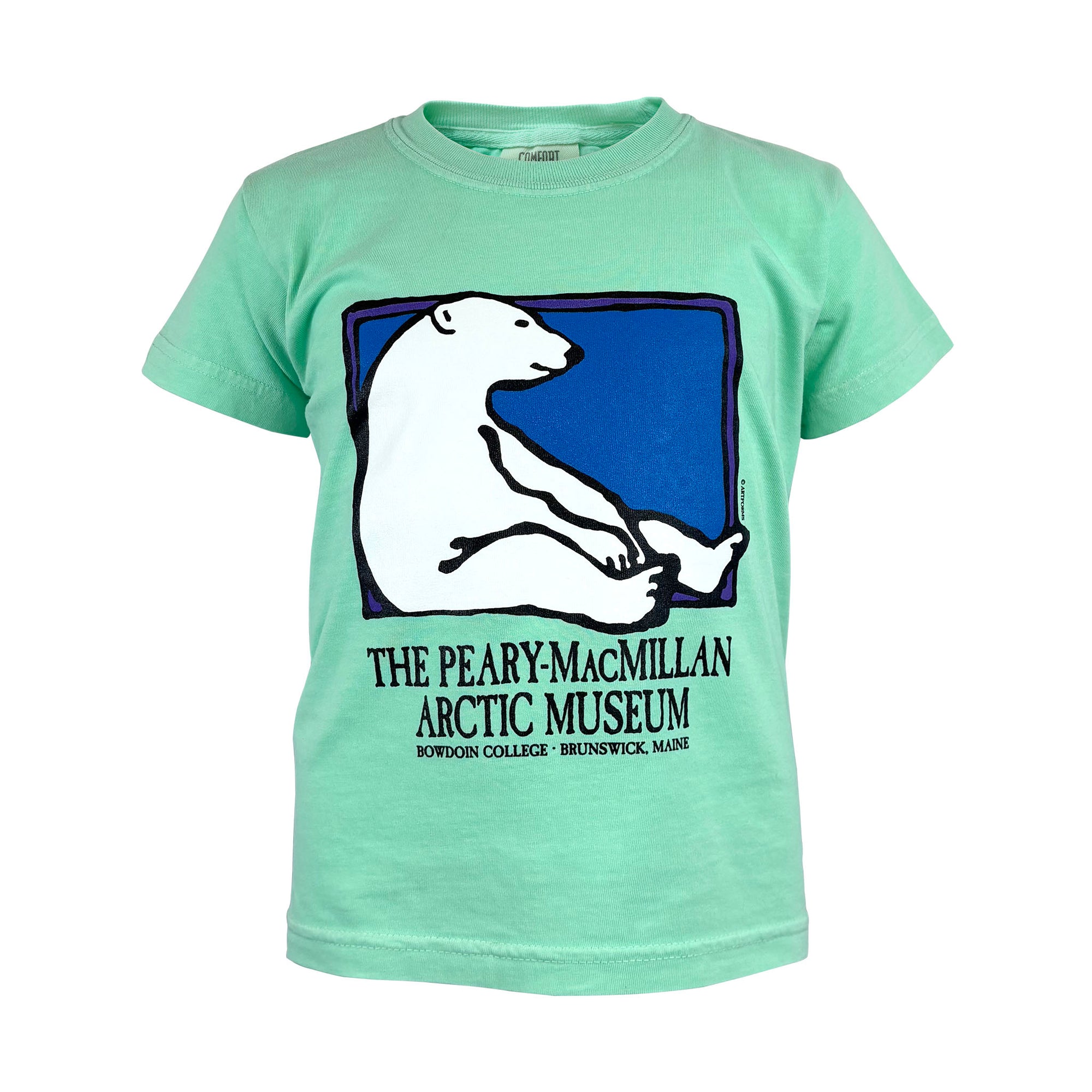 Light green t-shirt with a polar bear graphic and text on a white background