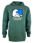 Green hoodie with a polar bear graphic and text on a white background