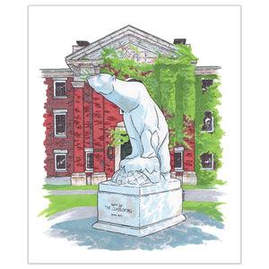 Full color illustration of Hyde Plaza, showing the polar bear statue in front of Sargent Gym.