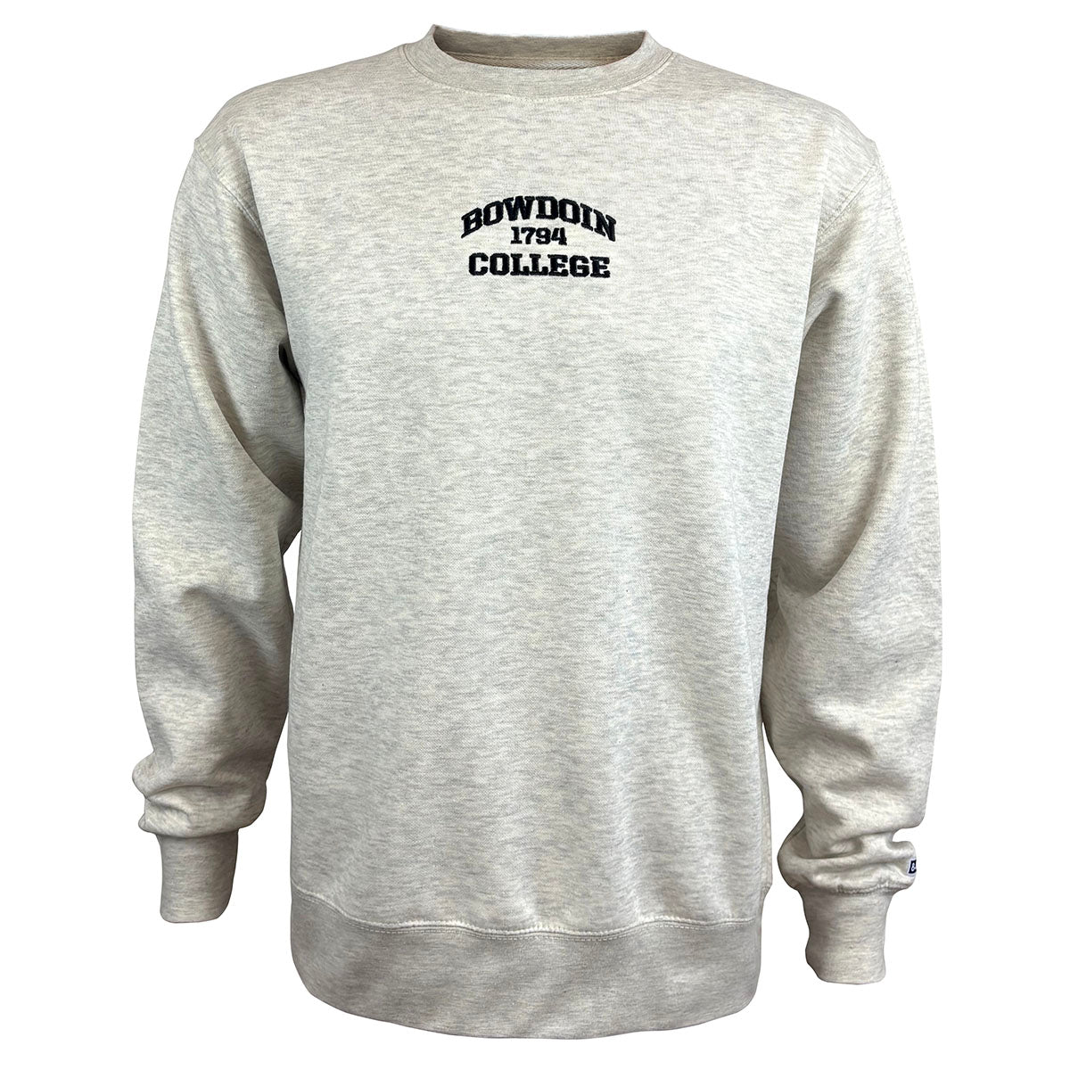Oatmeal heather sweatshirt with 'Bowdoin College 1794' text on a white background