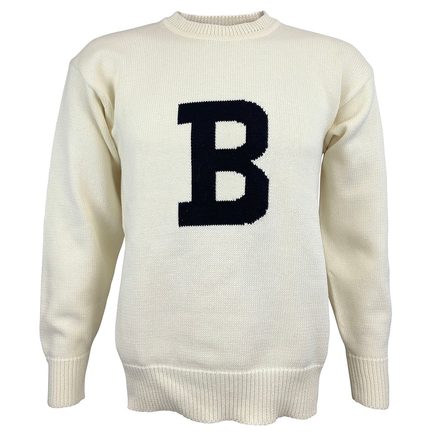 Ivory sweater with black B.