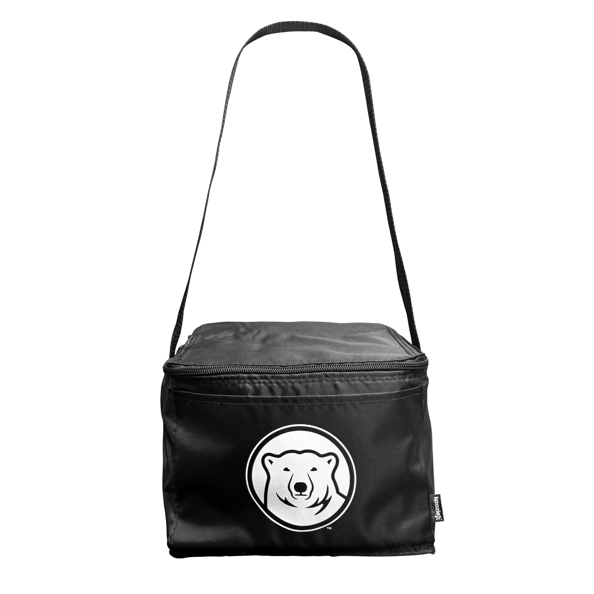 Black cooler bag with a bear logo on a white background