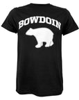 Black t-shirt with 'Bowdoin' and bear silhouette on a white background