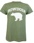 Heather green t-shirt with 'Bowdoin' and a bear graphic on a white background