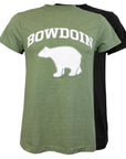 Heather green and black Bowdoin tees with vintage polar bear imprint.