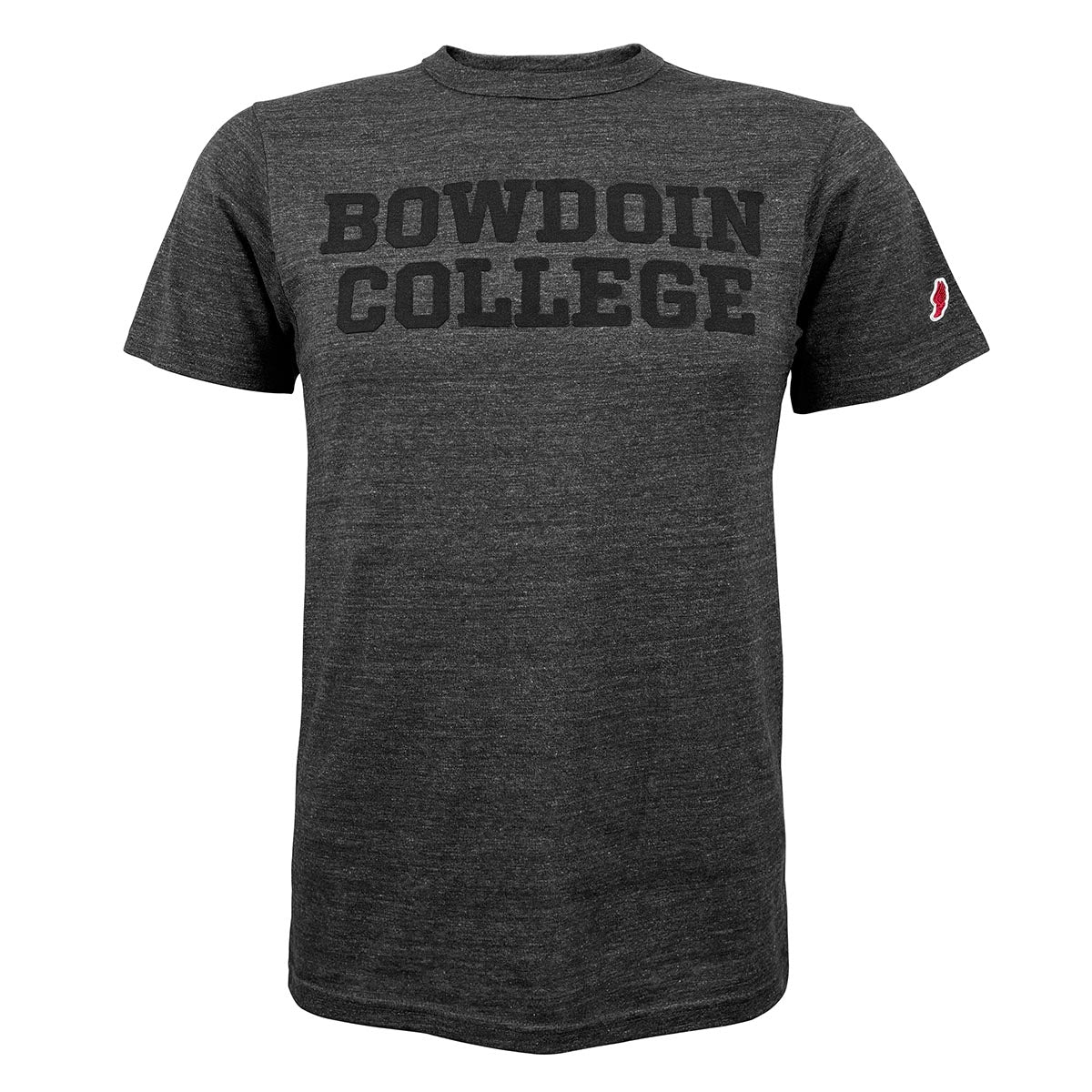 Gray t-shirt with &#39;Bowdoin College&#39; text on a white background
