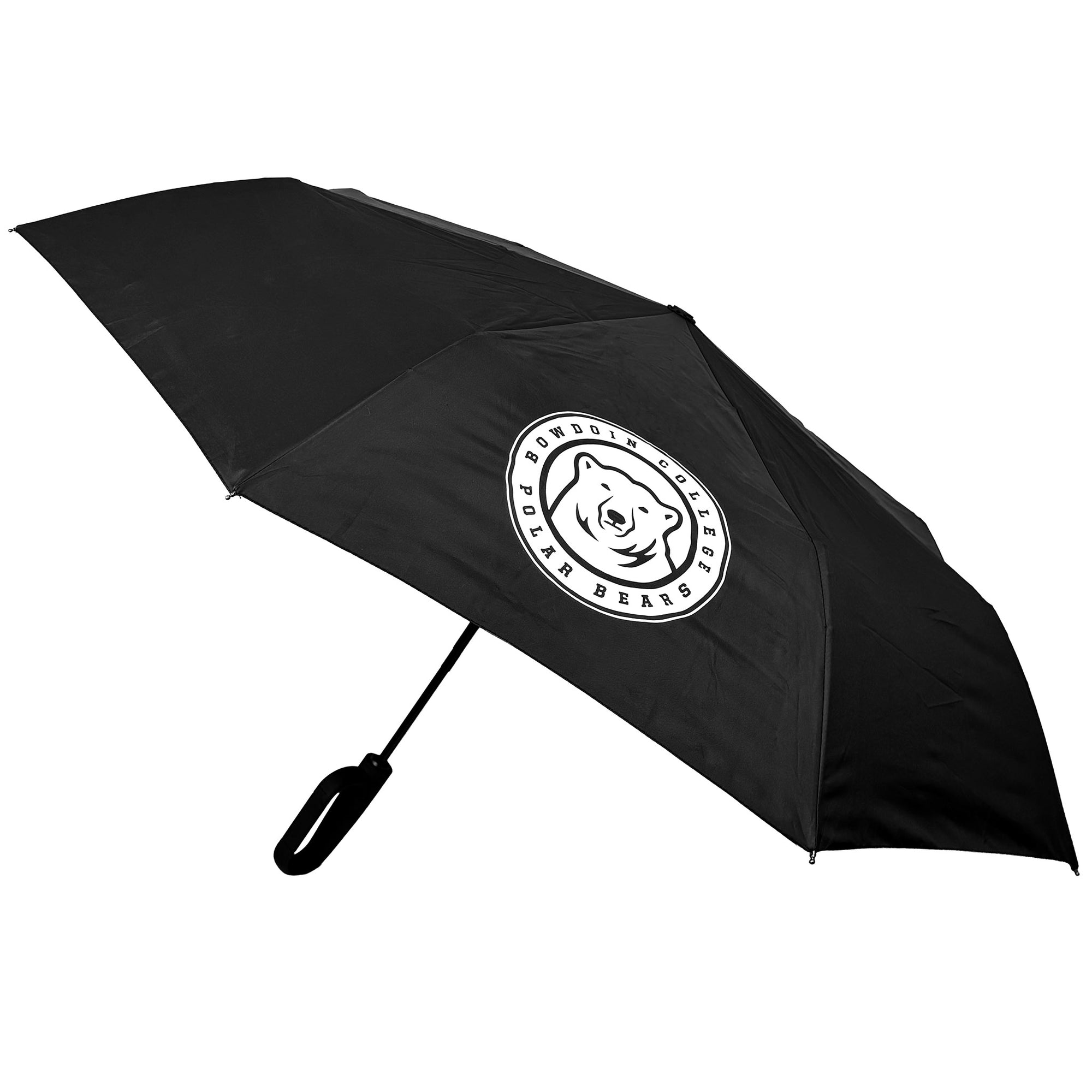 Black umbrella with a bear logo on a white background