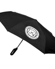 Black umbrella with a bear logo on a white background